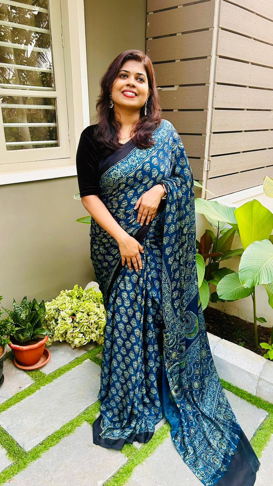 Ajrakh Modal silk saree -AJKMODSAREE25003