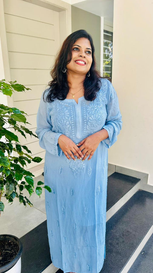 Chikankari kurti -Dual tone Blue