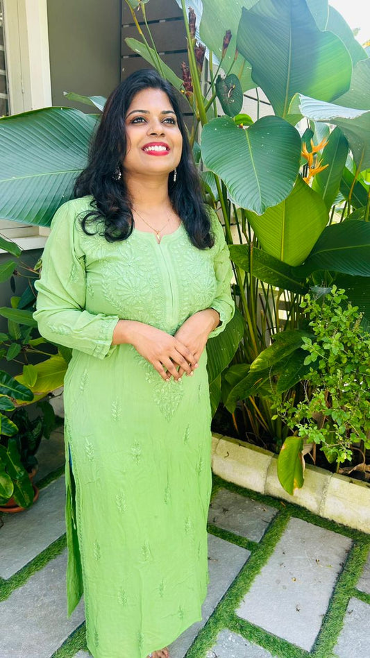 Chikankari kurti -Dual tone Light green