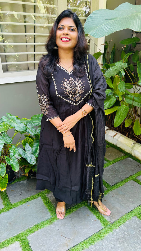 Mul Chanderi heavy handwork suit set