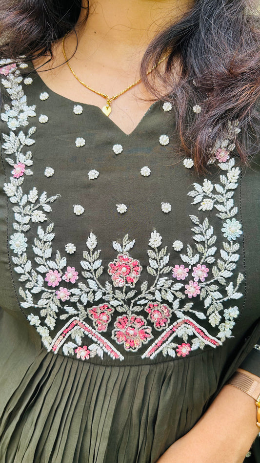 Mul Chanderi heavy handwork suit set