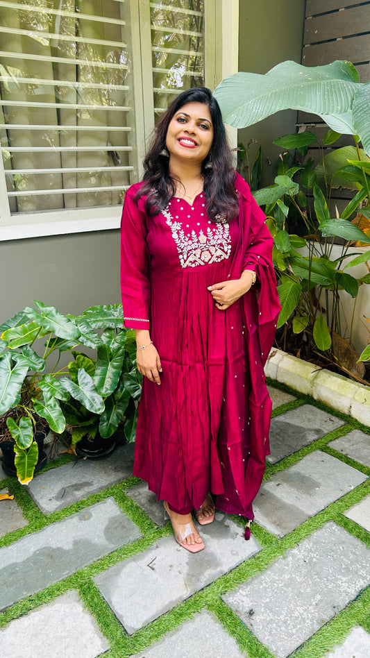 Mul Chanderi heavy handwork suit set