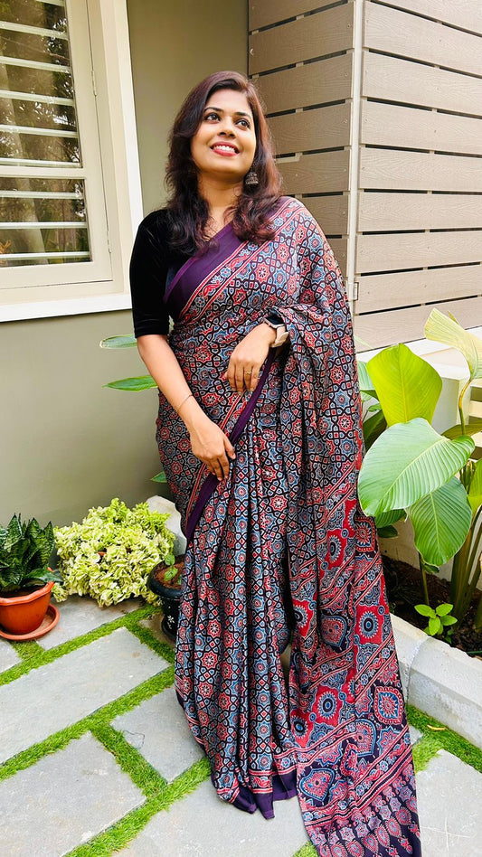 Ajrakh Modal silk saree -AJKMODSAREE25007
