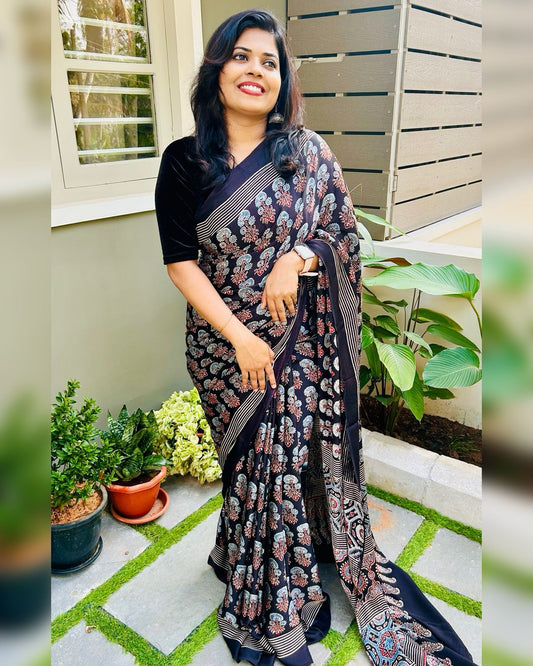 Ajrakh Modal silk saree -AJKMODSAREE25006