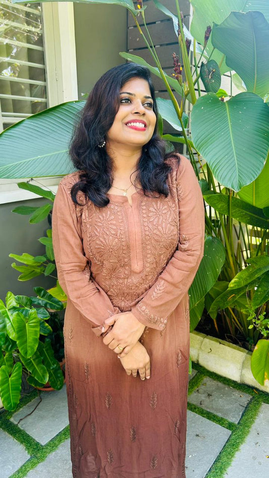 Chikankari kurti -Dual tone Brown
