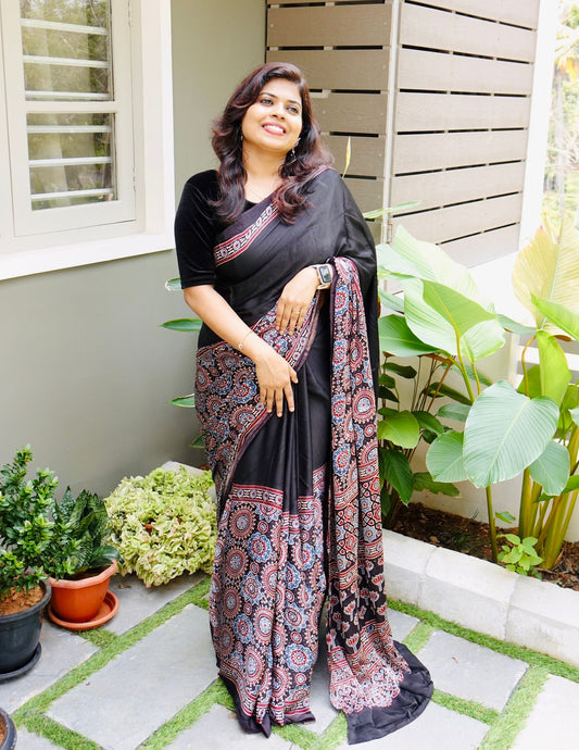 Ajrakh Modal silk saree -AJKMODSAREE25013