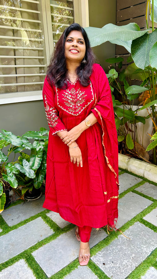 Mul Chanderi heavy handwork suit set