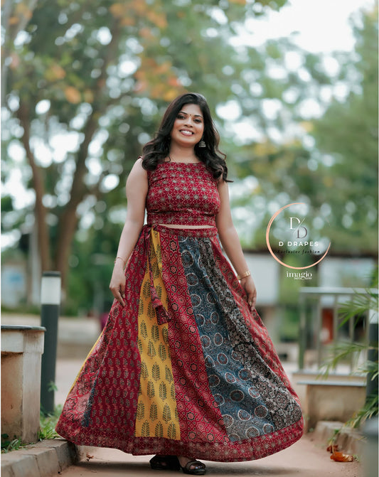 Skirt and top -Ajrakh handblock print