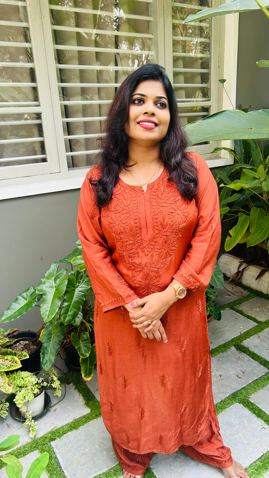 Chikankari Muslin Kurti -with bottom