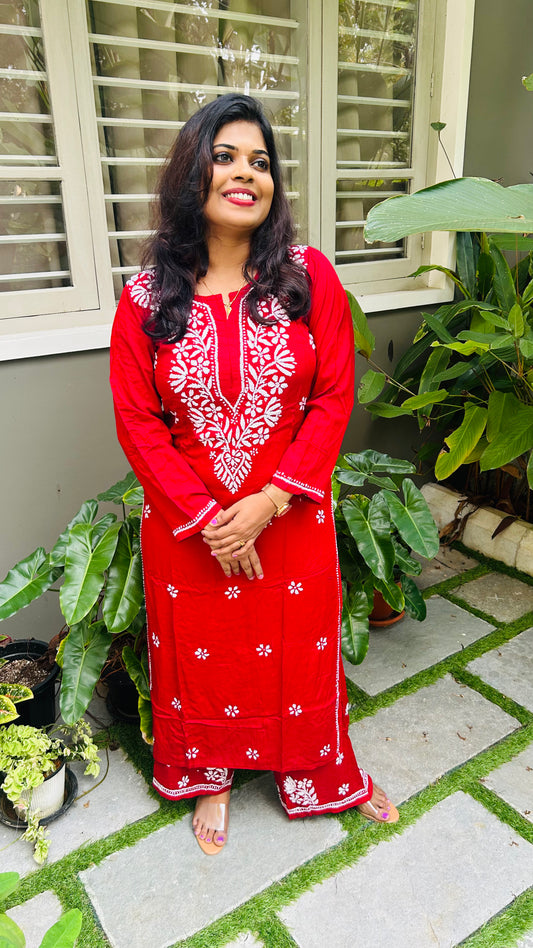 Chikankari Muslin Kurti -with bottom