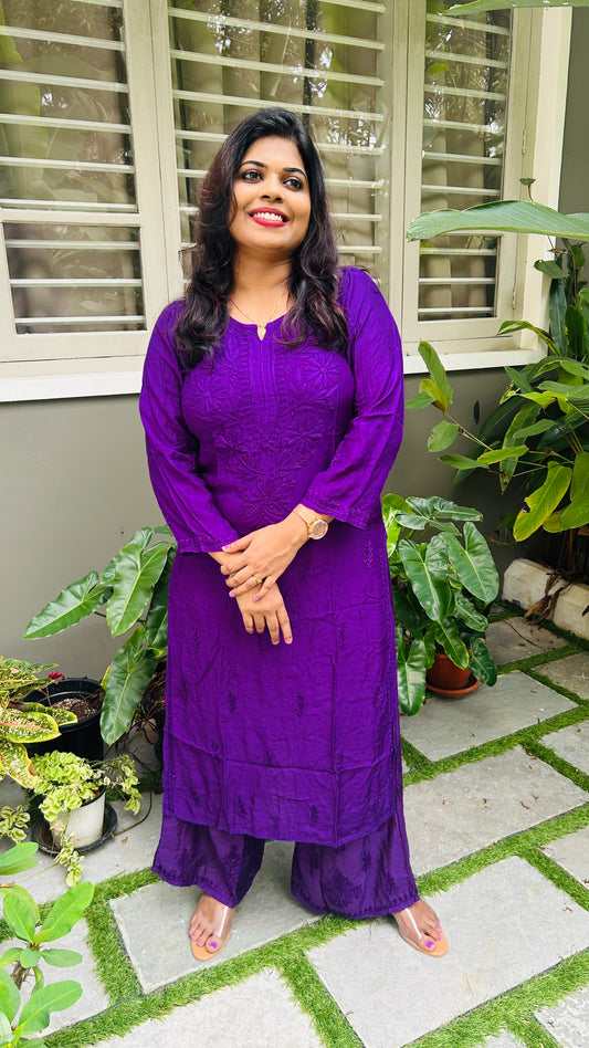 Chikankari Muslin Kurti -with bottom