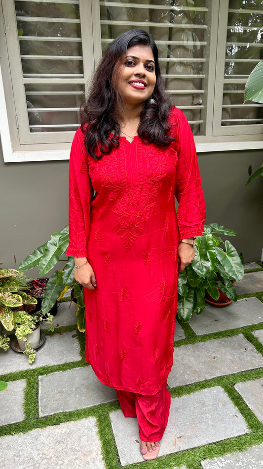 CHIKANKARI TOP AND BOTTOM MUSLIN