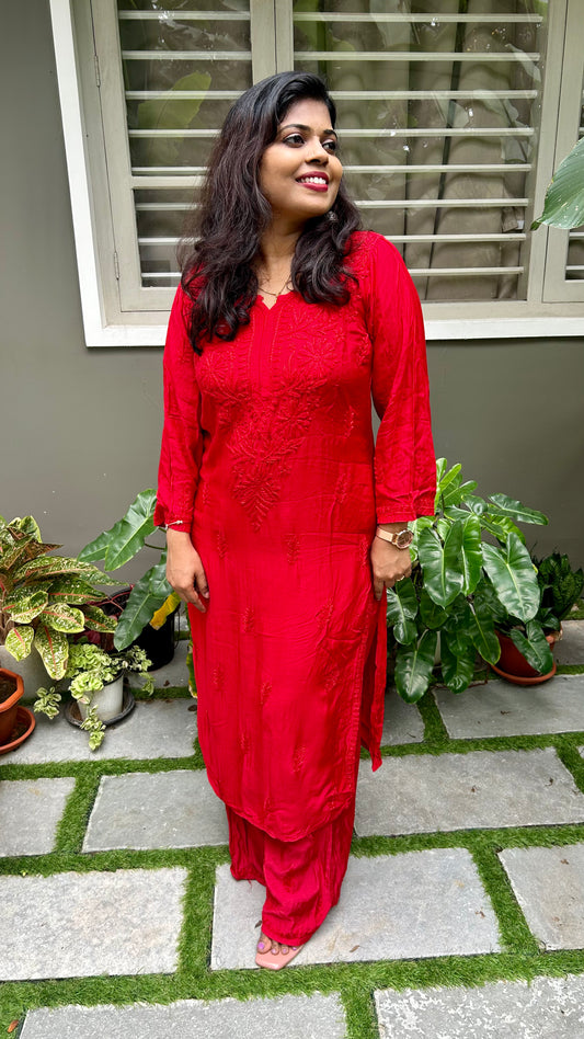 CHIKANKARI TOP AND BOTTOM MUSLIN