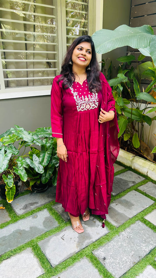 Mul Chanderi heavy handwork suit set