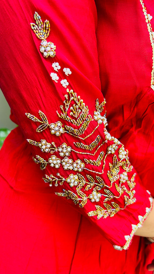 Mul Chanderi heavy handwork suit set